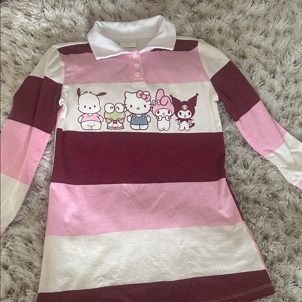 Hello Kitty Pink and Burgundy Striped Polo